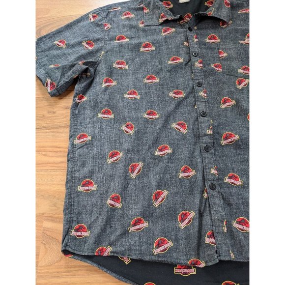 Jurassic Park Mens Button Short Sleeve Shirt Size XL Black All Over Print B6 - Picture 4 of 10